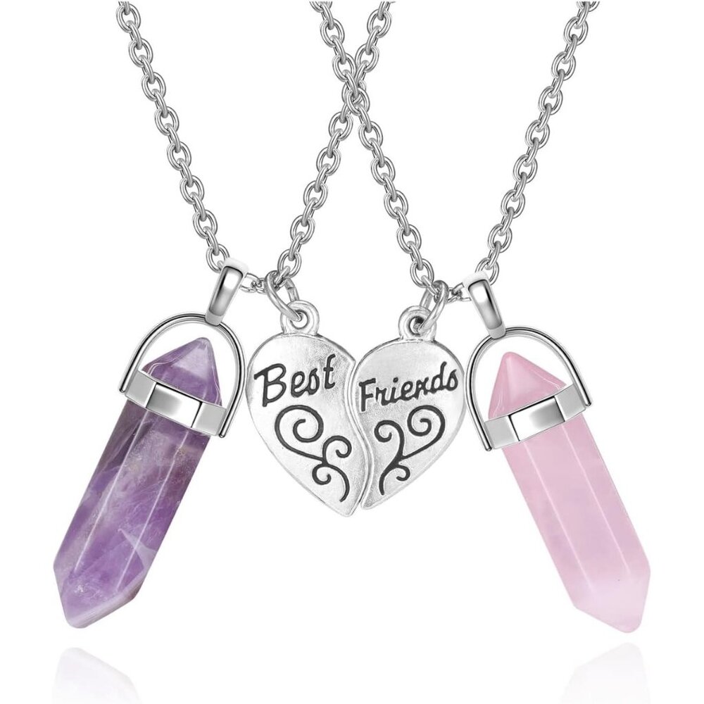 BFF Necklace for 2 - Matching Heart Best Friends Crystal Pendant Necklaces Frien